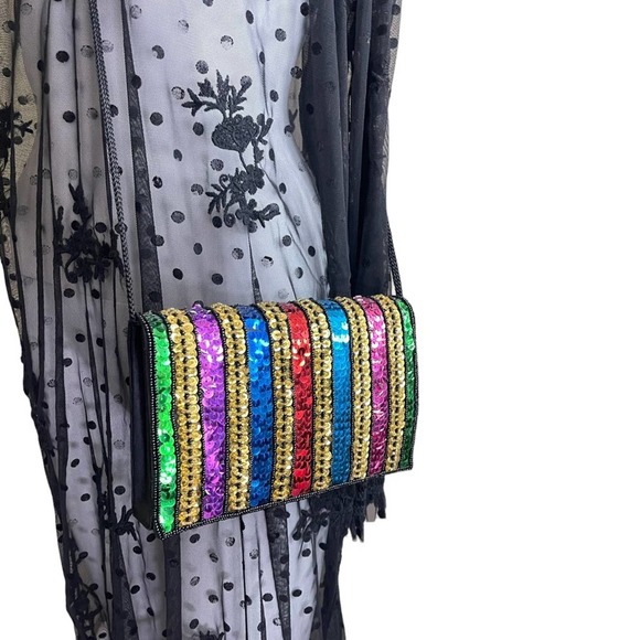 Vintage La Regale Black Multicolor Sequin Embellished Crossbody Bag Purse - Picture 5 of 10